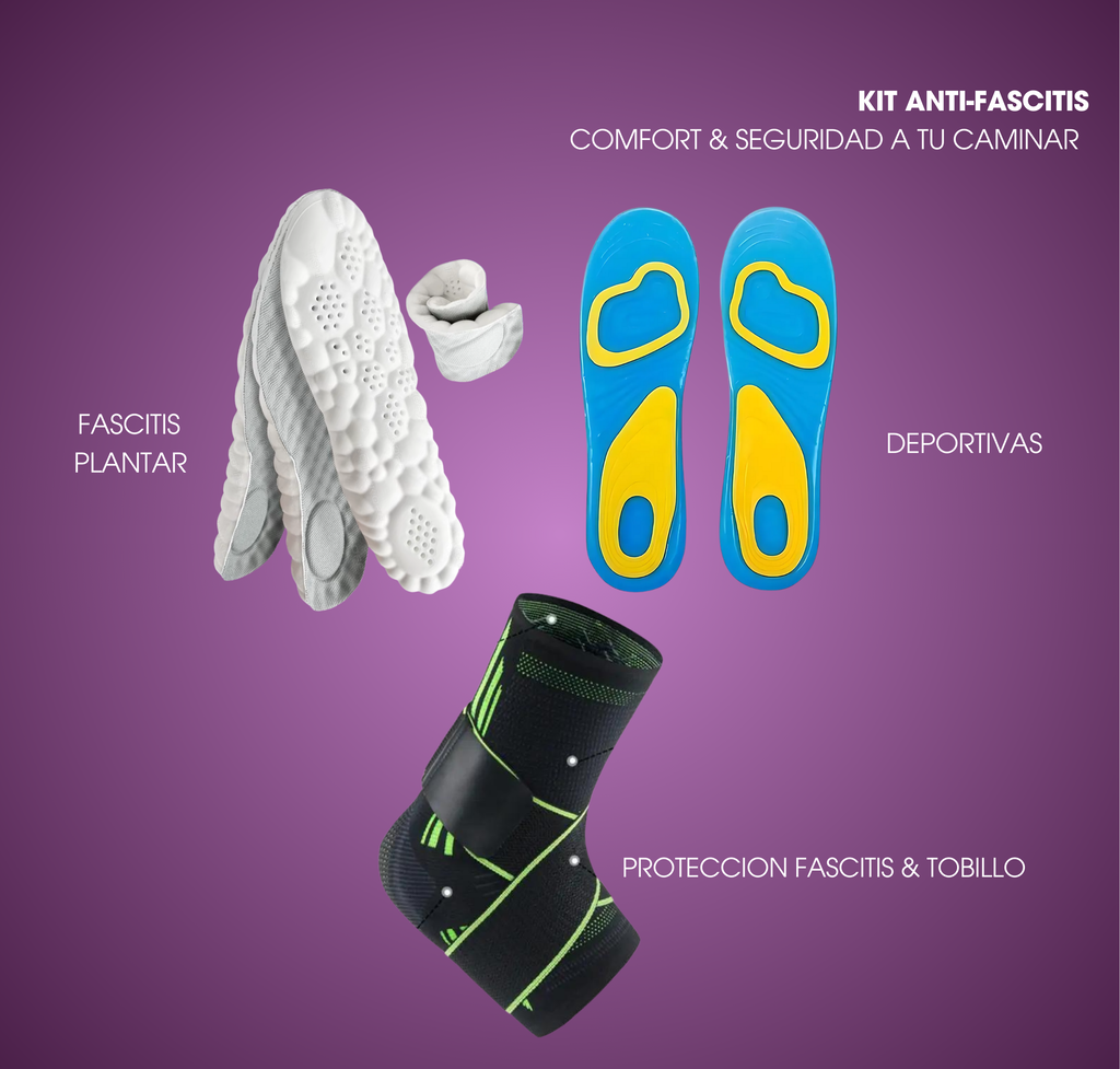 KIT ANTI DOLOR PLANTAR | 2X1 Plantillas cloud 5D + Plantillas silicone comfort + Tobillera pro fascitis