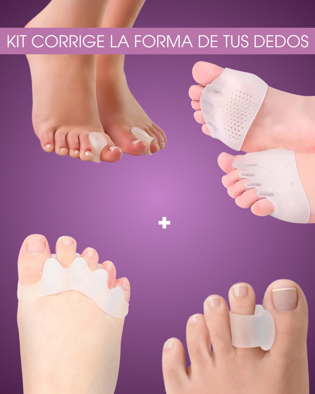KIT CORRIGE LA FORMA DE TUS DEDOS: Finger Flex + Separador Anillo x2 + Separador dedo gordo x2 + Metatarsal Flex